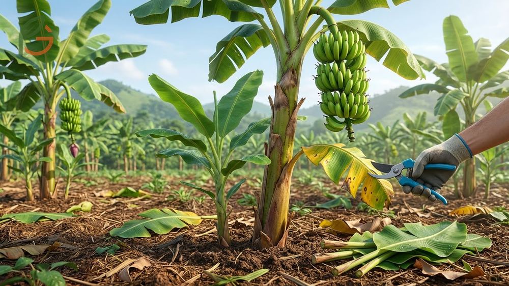 How to prune a banana tree by removing excess suckers and cutting back spent mother plants to encourage new growth.