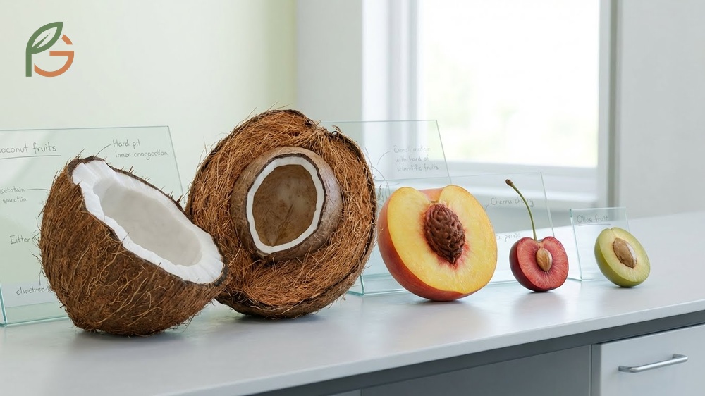 Is coconut a fruit technically defined as a dry drupe with a hard endocarp surrounding the single seed.