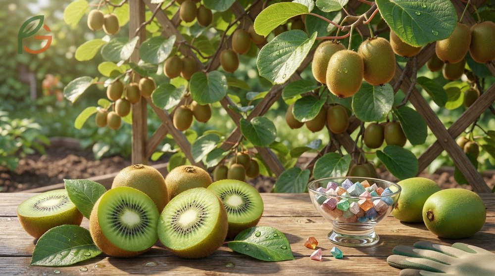 Kiwi fruit nutritional information shows 312 mg of potassium and essential minerals supporting heart health.