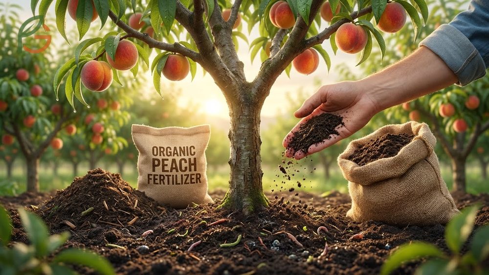 Organic peach fertilizer options like composted manure and bone meal release nutrients slowly to improve soil structure.