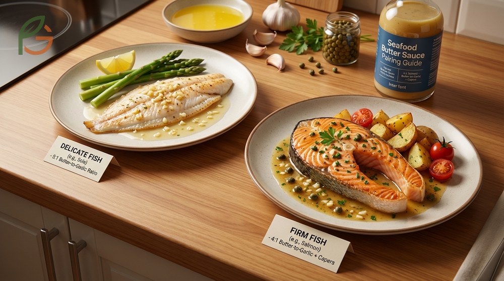 Seafood butter sauce pairing works best with a 5 to 1 ratio for delicate fish like sole and flounder to balance flavors.