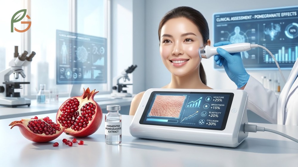 Skin health improves with pomegranate consumption showing increased moisture retention and collagen density after 8 weeks of use.