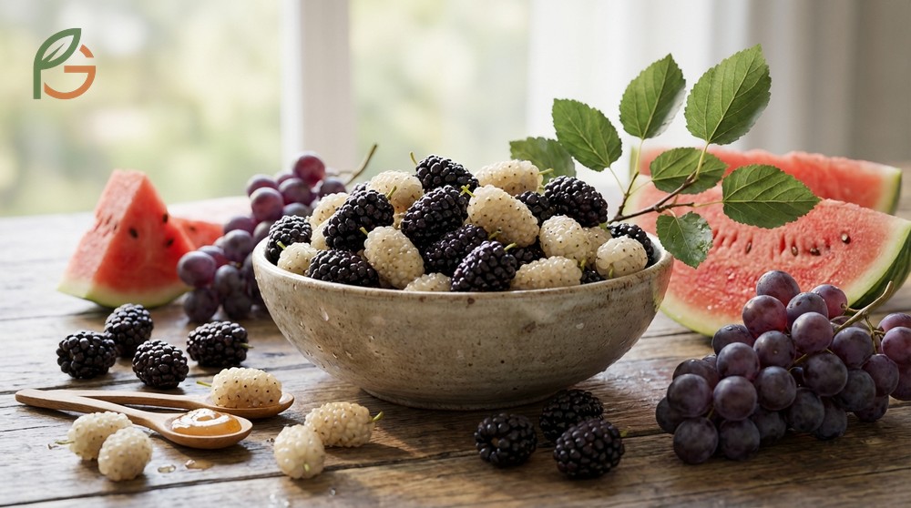 What do mulberries taste like varies from tart-sweet black varieties to honey-flavored white types.