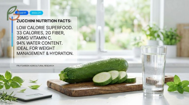Zucchini nutrition facts highlighting 33 calories and 39mg vitamin C per medium vegetable for healthy diets.