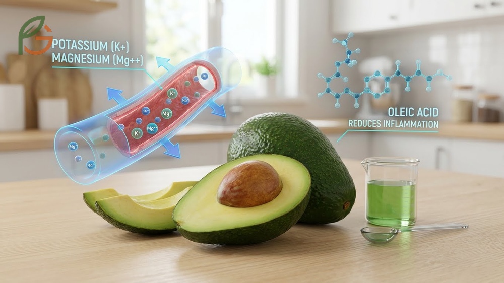 Avocado for high blood pressure management using potassium to counter sodium effects naturally.