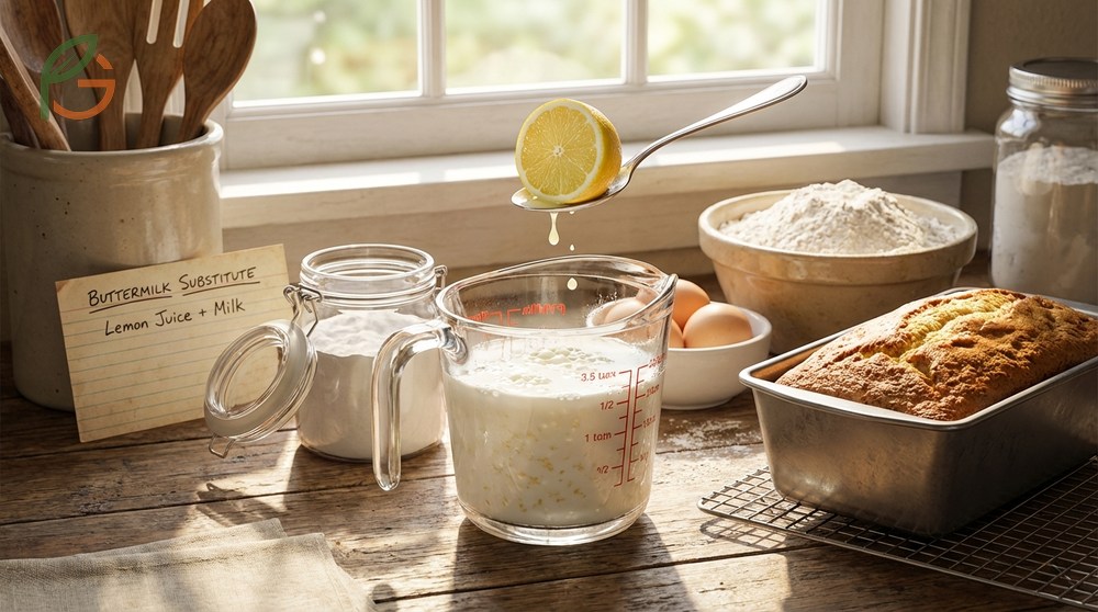 Fluffy biscuits and cakes made using a homemade lemon juice buttermilk substitute for leavening.