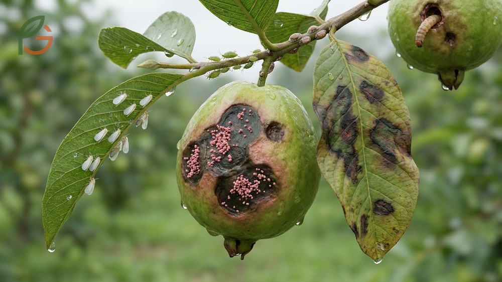 Manage common guava pests and diseases like anthracnose and whiteflies using targeted organic treatments.