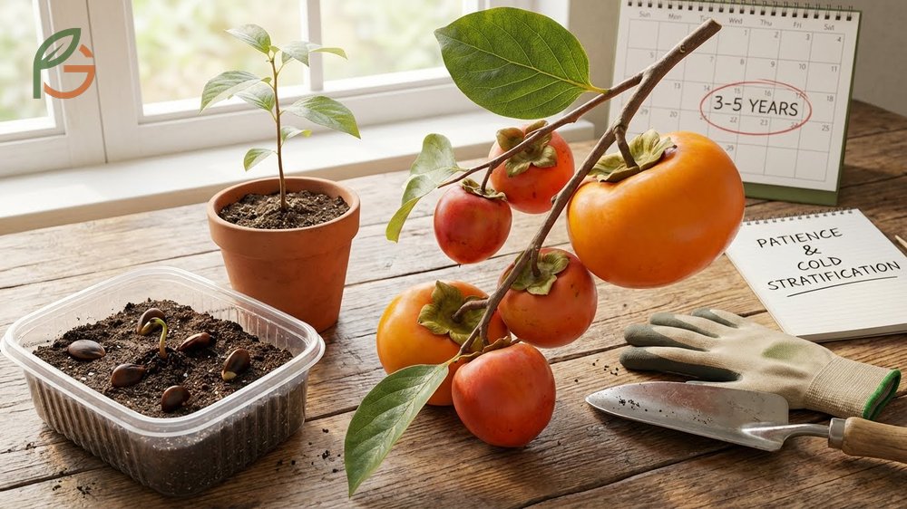 Ripe persimmons cut open to reveal fresh seeds ready for extraction and cleaning.