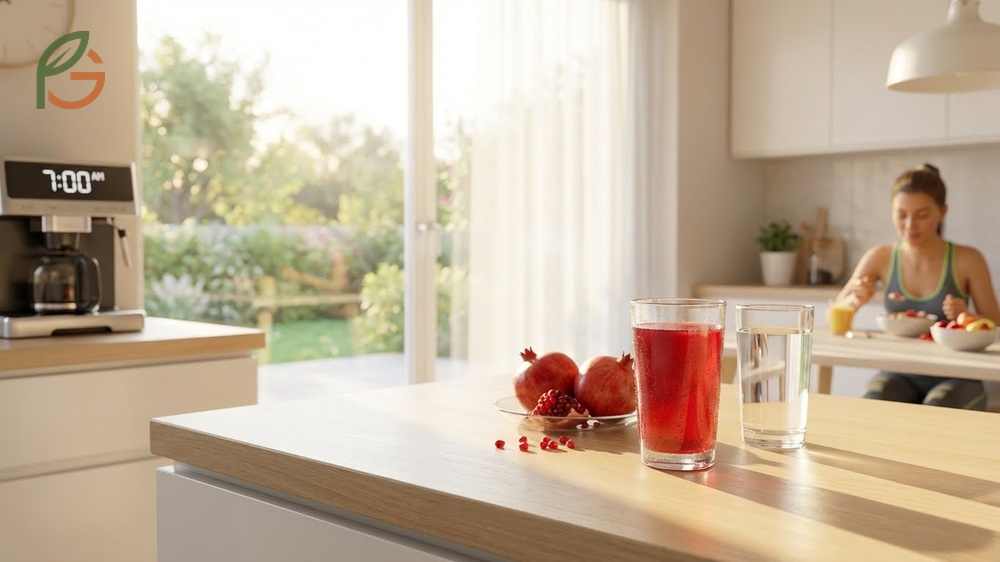 Best time to drink pomegranate juice explained with benefits of morning consumption for energy.