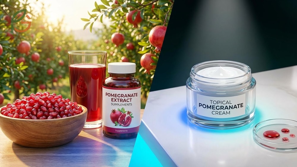 Pomegranate skin care applications include both oral supplements and topical creams to deliver antioxidants to deep skin layers.