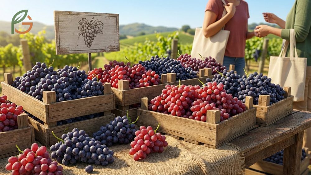 When are grapes in season in the US showing California harvest spanning May to January and Michigan peaking in September.