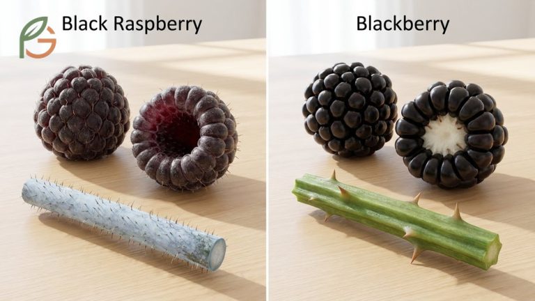Black raspberry vs blackberry identification guide comparing hollow centers and stem structures for gardeners.