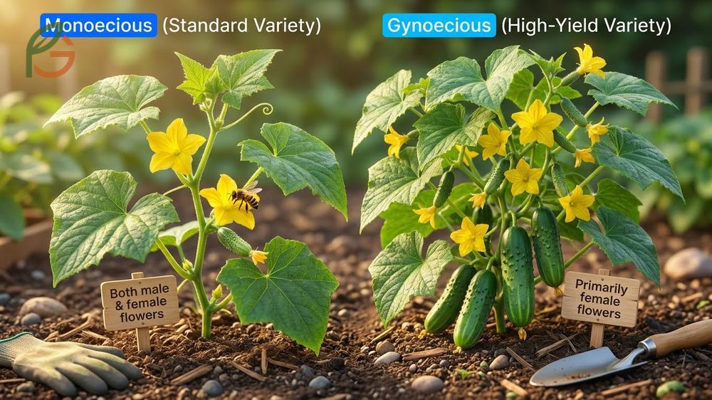 Cucumber flower types include monoecious and gynoecious varieties that determine if you need pollinators for fruit set.