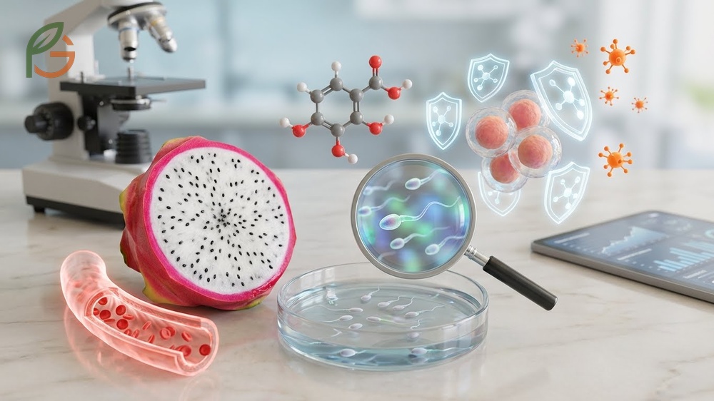 Dragon fruit benefits sexually by improving blood flow with iron and protecting reproductive cells with antioxidants.