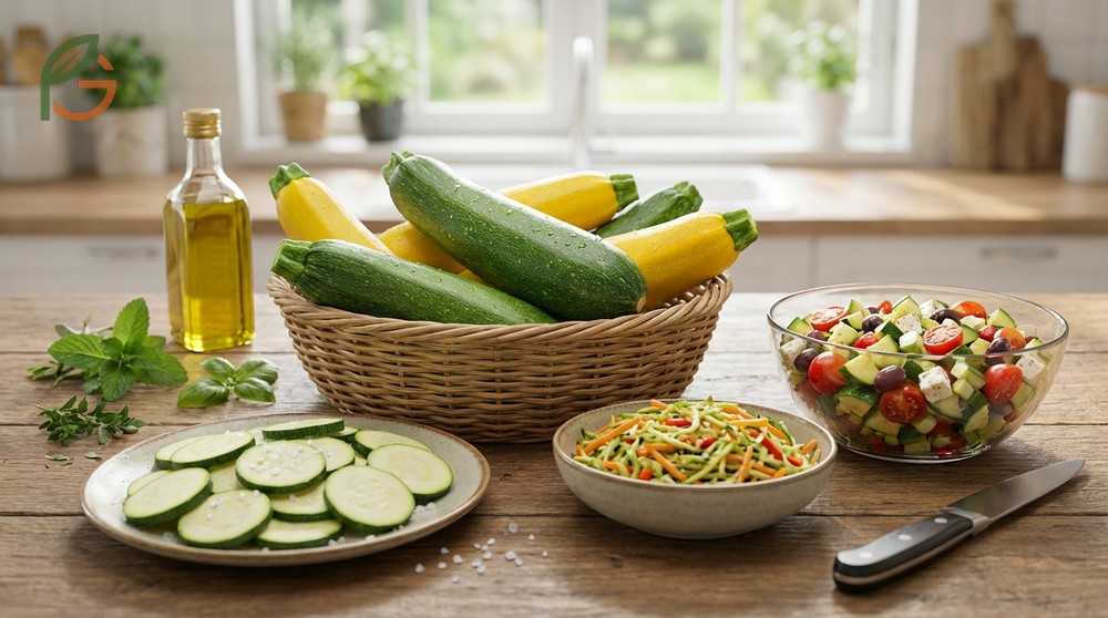 Fresh zucchini eating involves spiralizing firm vegetables or marinating slices for fifteen minutes to enhance texture and flavor.