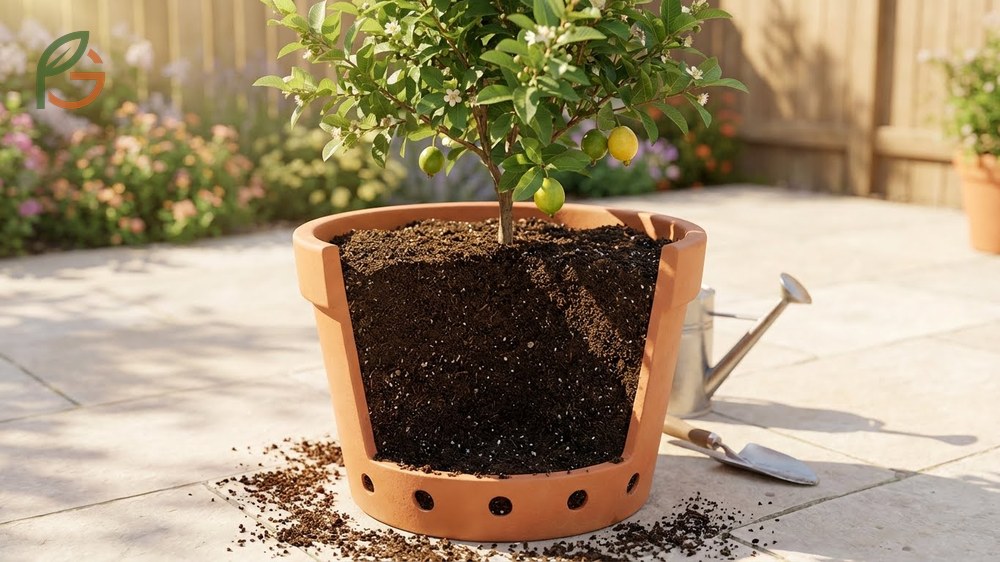 Growing guava in containers requires large pots with drainage holes to support healthy root development.