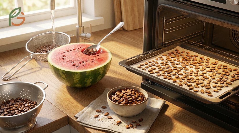 How to cook watermelon seeds by roasting at 325 degrees Fahrenheit for a crunchy snack.