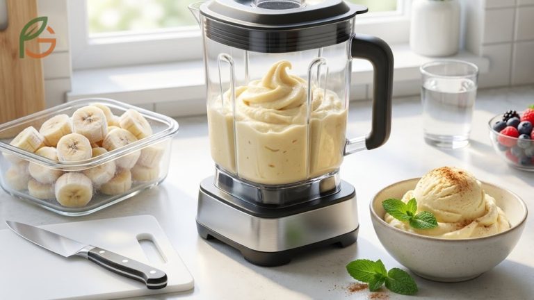 How to make banana ice cream using frozen fruit blended into a creamy dairy free dessert with only 105 calories.