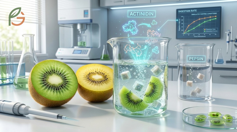 Kiwi digestive health benefits are driven by the actinidin enzyme which significantly improves protein digestion.