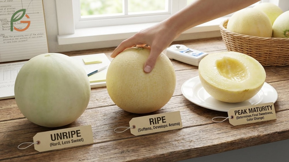 How to ripen honeydew melon by keeping it at room temperature to improve texture and aroma development.