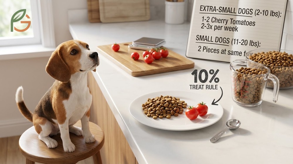 How many cherry tomatoes for a dog depends on weight with a limit of one to five pieces.