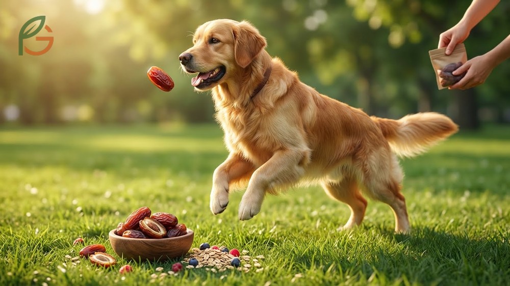 Benefits of dates for dogs showing immune support from antioxidants and quick energy from natural sugars.