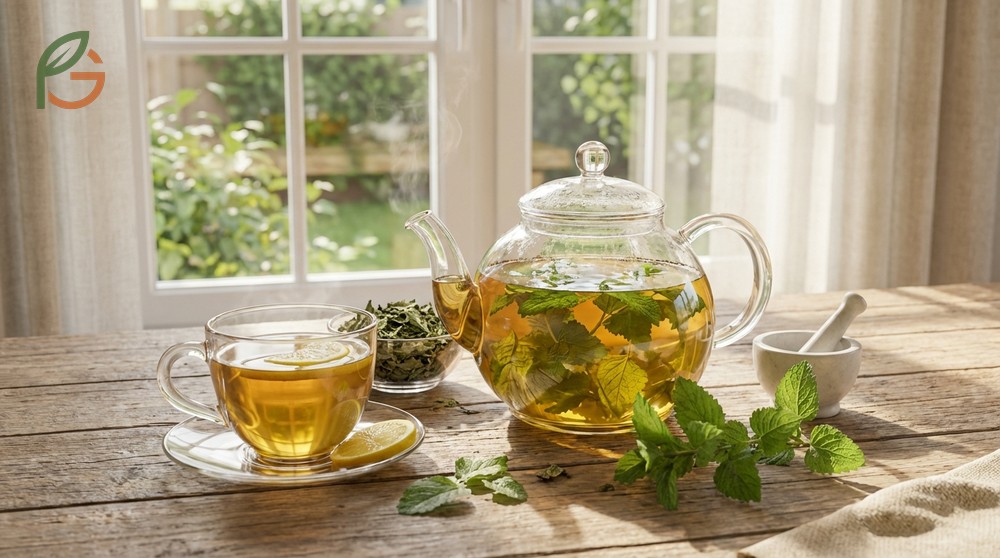 Benefits of lemon balm tea involve relieving digestive discomfort and inhibiting herpes simplex virus type 2 by up to 60 percent.