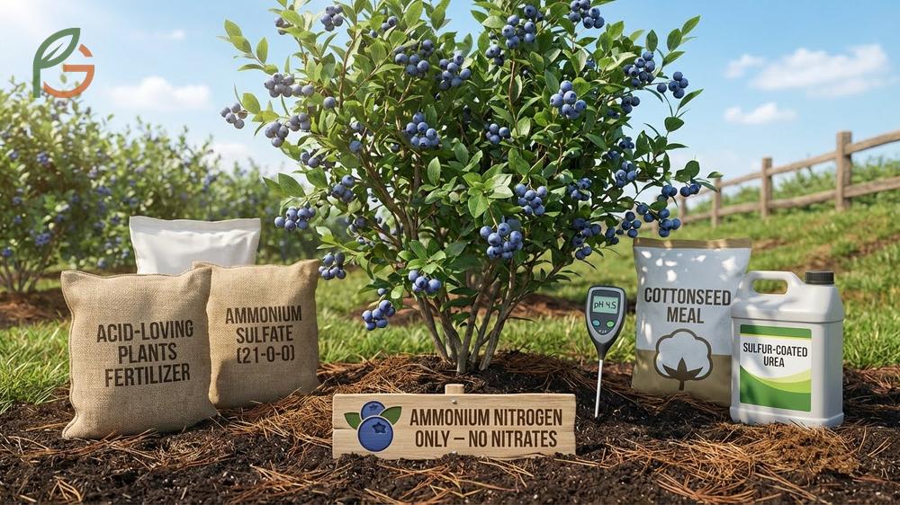 Best fertilizer for blueberries options include ammonium sulfate and organic blends to maintain essential soil acidity.