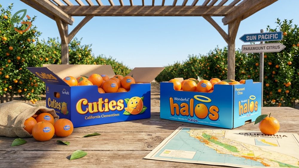 Cuties vs Clementines comparison highlights the competition between Sun Pacific and the Halos brand marketing.