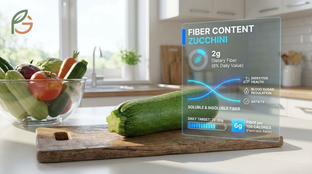 Fiber content in zucchini offering 2g per medium vegetable to support digestive health and satiety.