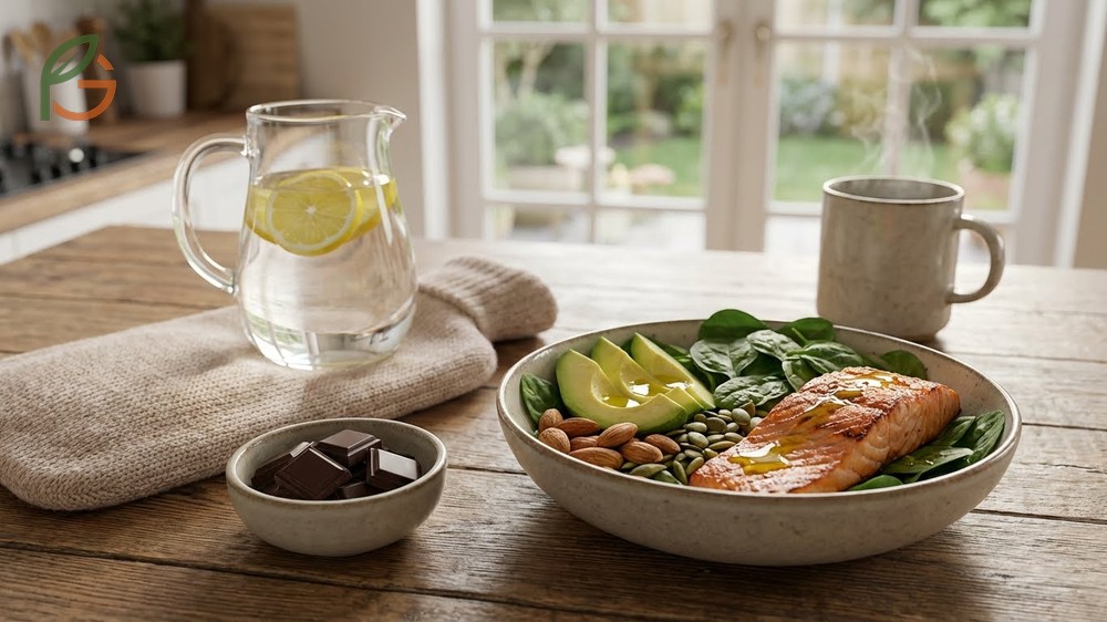 Better foods for period cramps listing pumpkin seeds and salmon for their magnesium and omega-3 benefits.