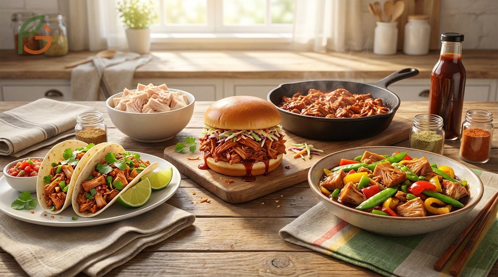 Jackfruit vegan recipes feature popular options like BBQ sandwiches and tacos that utilize bold seasonings to enhance the mild fruit flavor for a satisfying meal.