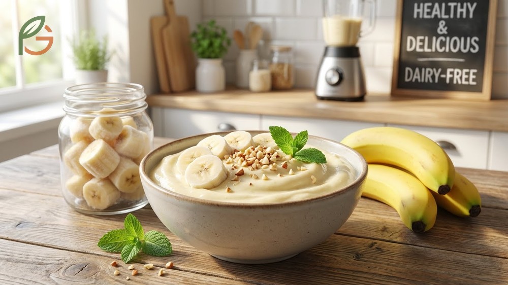 Banana nice cream offers a low calorie dessert option with 3g of fiber and essential potassium for heart health.