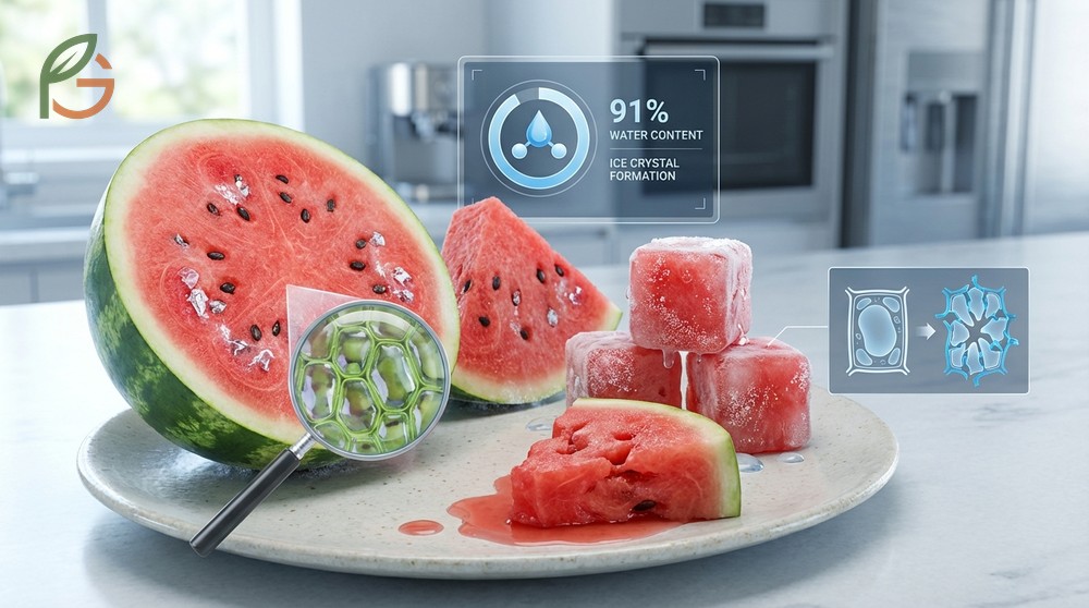 Can you freeze watermelon knowing it changes texture due to 91% water content forming ice crystals.