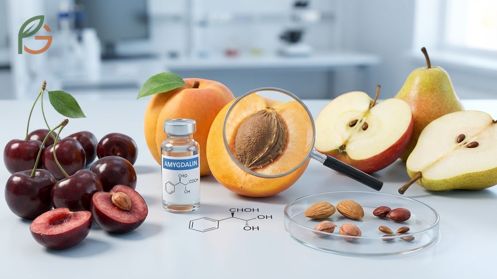 Fruit seeds containing cyanide comparison showing apricot kernels have higher amygdalin levels than peach or cherry pits.