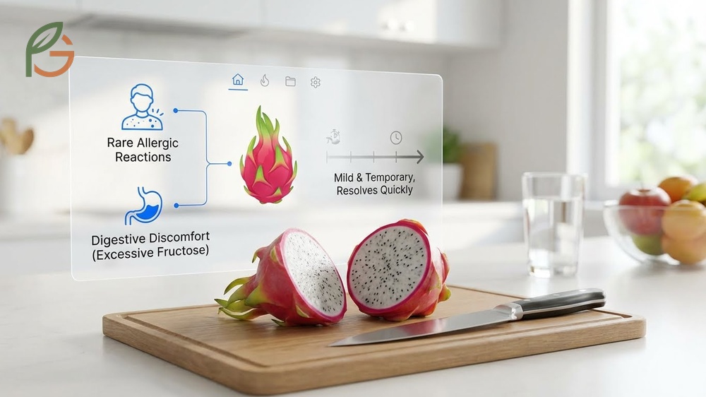 Dragon fruit side effects may include mild allergic reactions or digestive discomfort if consuming over 2 cups daily.