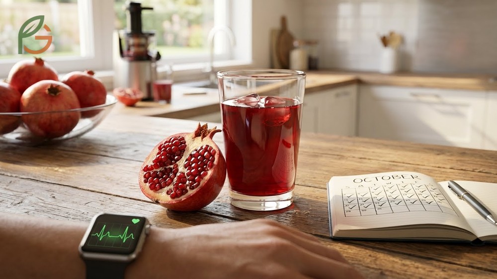 Maximize pomegranate juice benefits by drinking four to eight ounces daily for blood pressure.