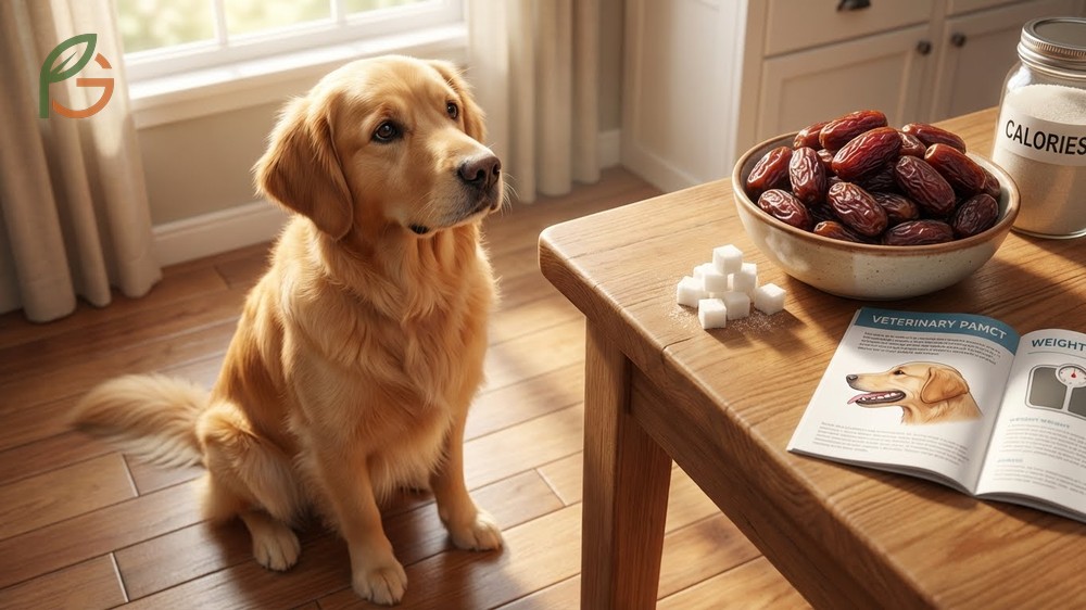 Risks and safety concerns regarding dates for dogs including high sugar content leading to obesity and dental issues.