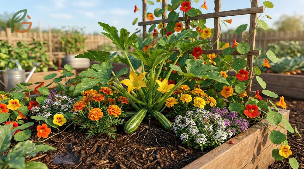 Best companion plants zucchini include marigolds that suppress root-knot nematodes by fifty percent in actively growing garden soil.