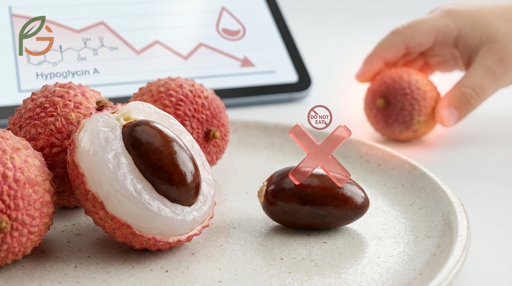 Can you eat lychee seeds warning about the toxic compounds hypoglycin A found in the dark brown seeds.