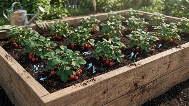Growing strawberries in raised beds reduces soil-borne diseases and supports shallow root systems with better drainage.