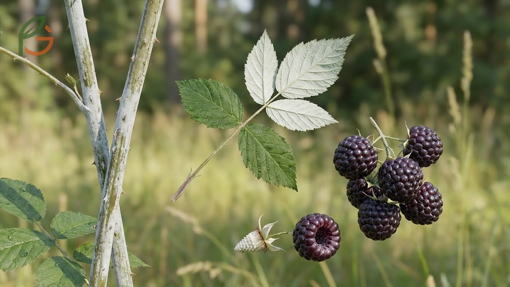 How to identify black raspberries using glaucous stems and palmately compound leaves as key markers.