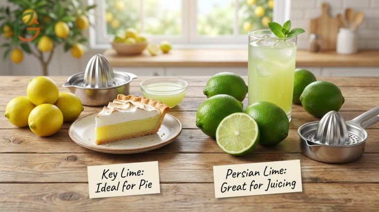 Key lime vs persian lime guide covering differences in size, flavor, and best uses for pies and juices.