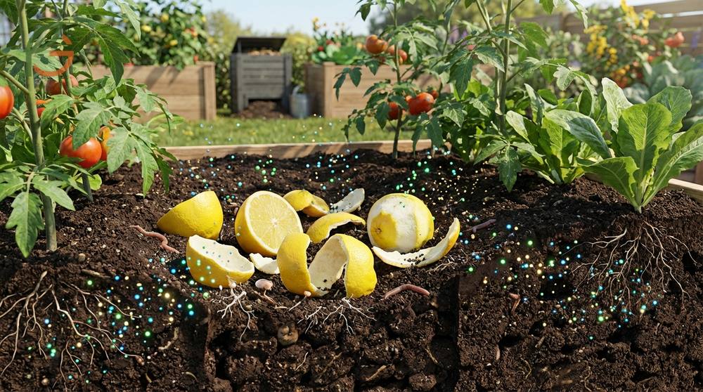 Lemon peel uses in the garden supply essential nitrogen and calcium to acid-loving plants like blueberries and azaleas.