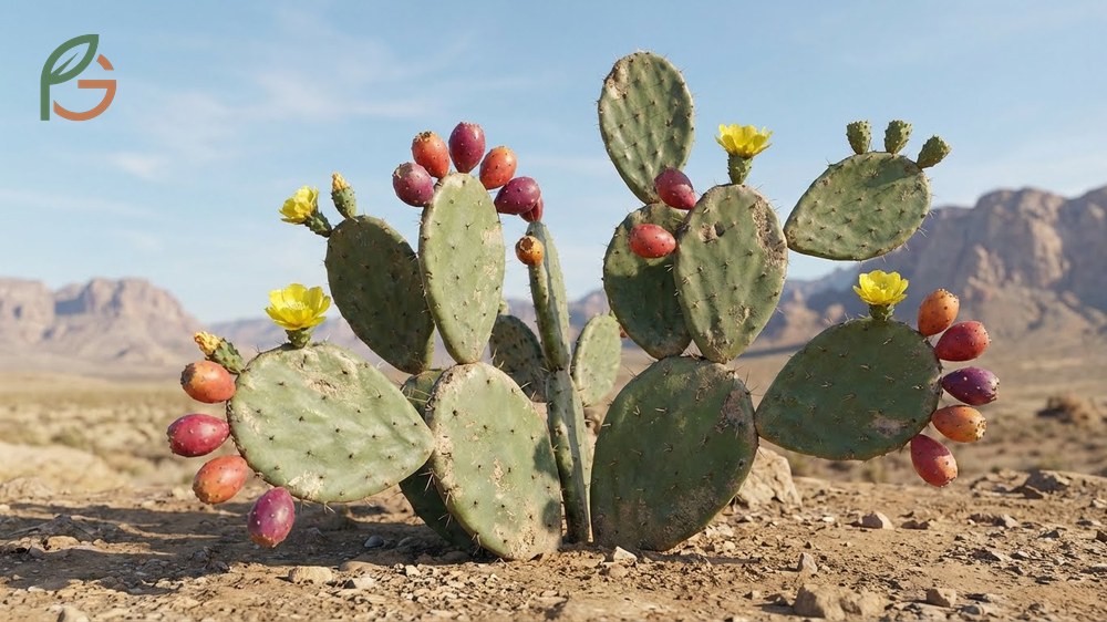 Prickly pear cactus plant species feature paddle shaped pads that thrive in temperatures from 50 to 95 degrees.