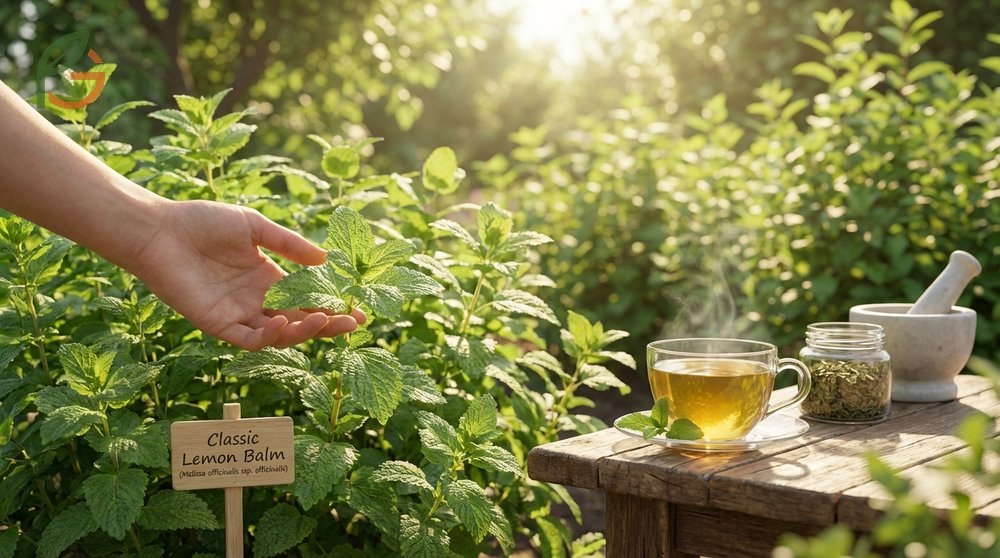 Types of lemon balm varieties such as common cultivated species and golden-leaved types for garden diversity.