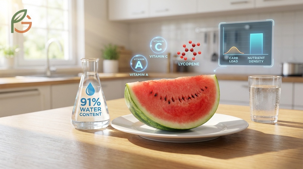 Watermelon is safe for diabetics as one cup contains only 11.5g carbs and 0.6g fiber for blood sugar control.