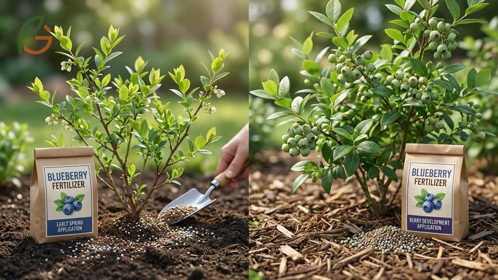 When to fertilize blueberry bushes schedule showing split applications in early spring and mid season for best yields.