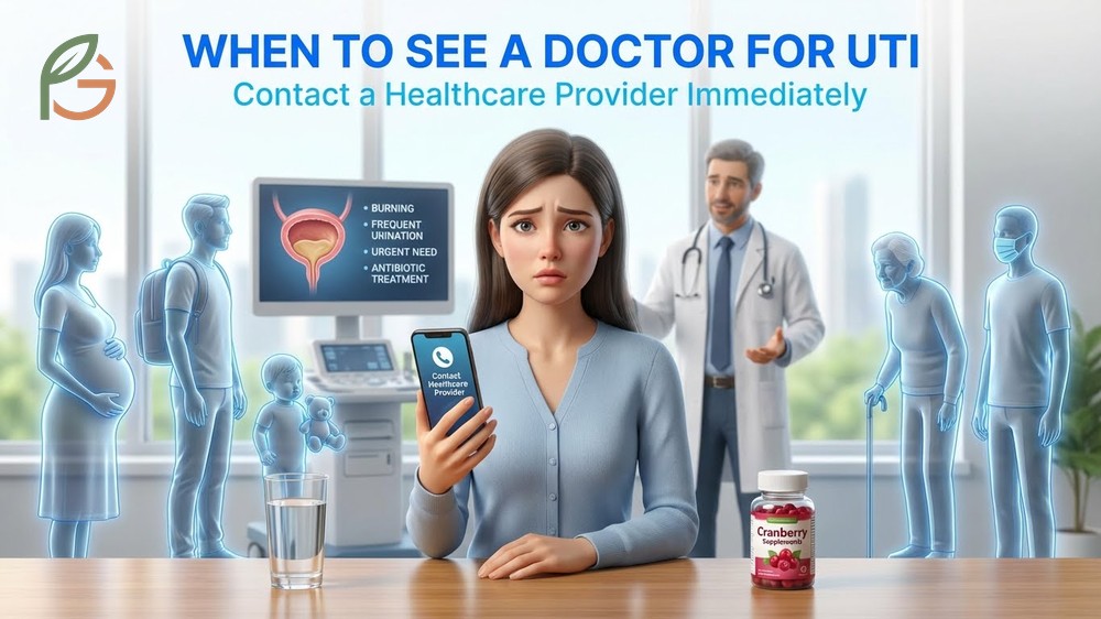 When to see a doctor for UTI symptoms including fever over 100 degrees and severe back pain.