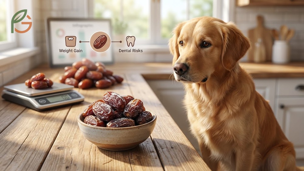 Can dogs eat dried dates warning about concentrated sugars and sticky texture causing dental problems.